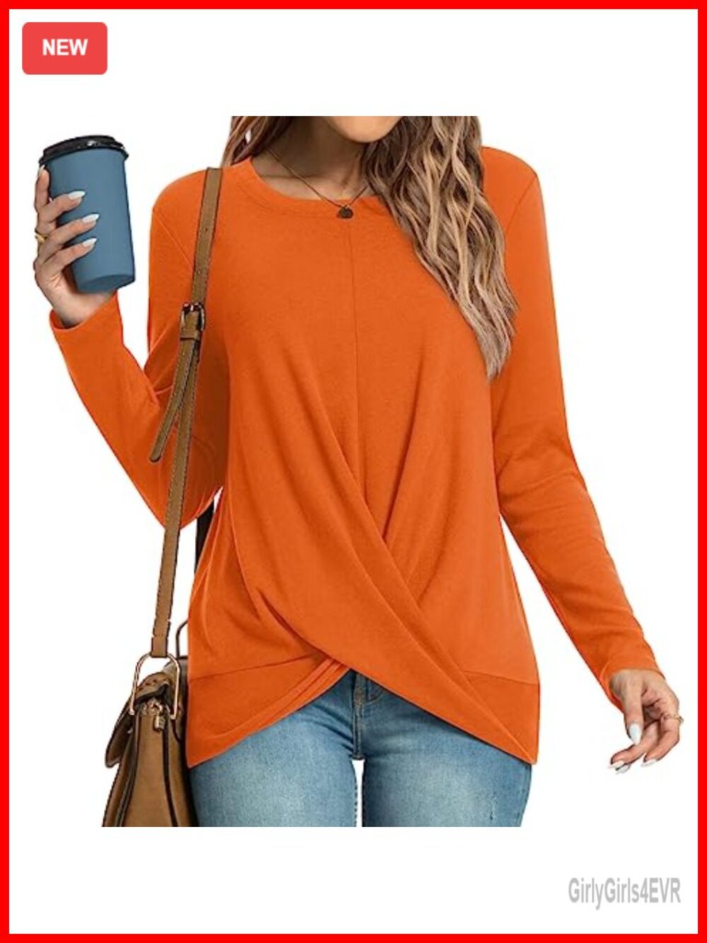 HOTGIFT Women's Long Sleeve Twist Front Tunic Top Crewneck Blouse